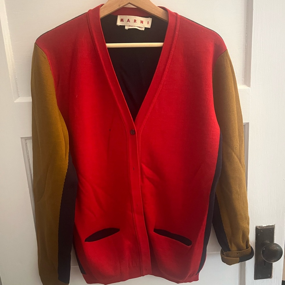 MARNI Color Blocked Merino Wool Cardigan, IT 42